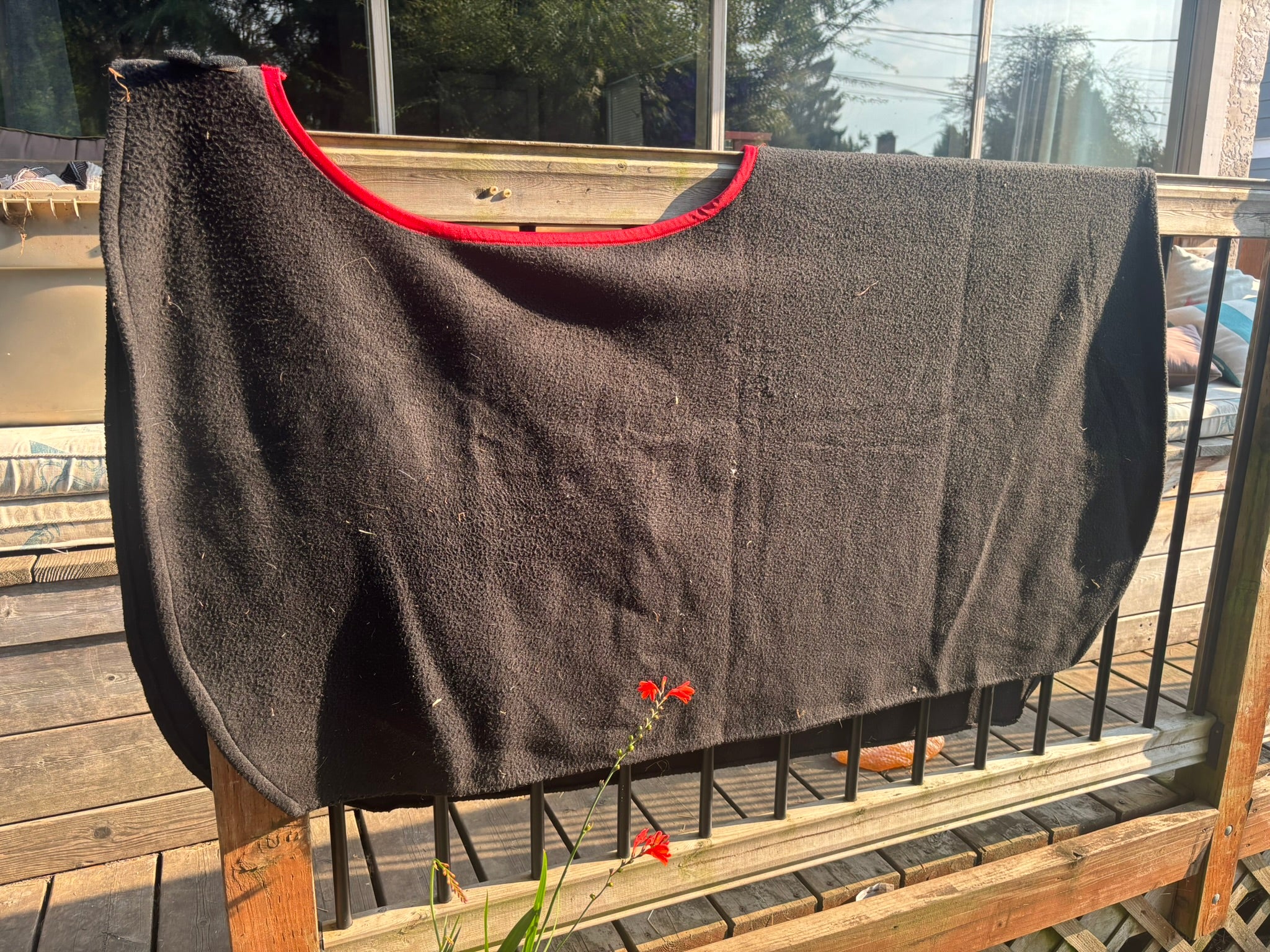 Blanket - Black Fleece Quarter Sheet with Red Trim
